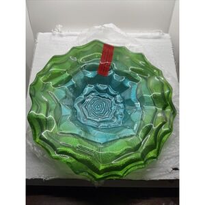 Outdoor Glass Bird Bath Garden Birdfeeder with Metal Stake Green Blue Ombre